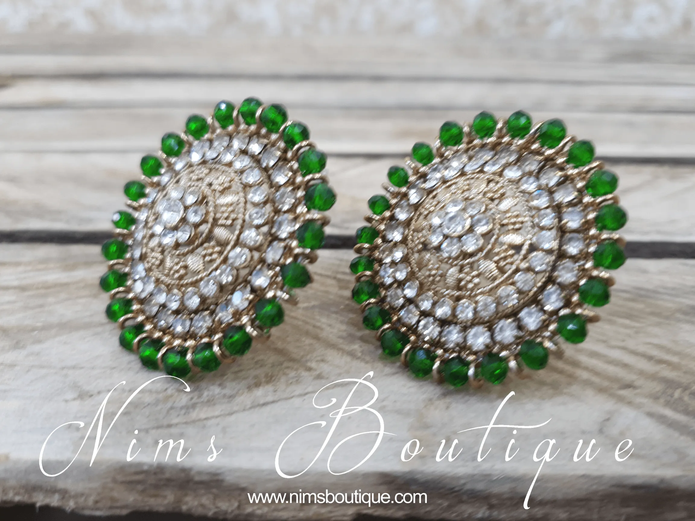 Large Royal Antique Gold & Green Stud earrings