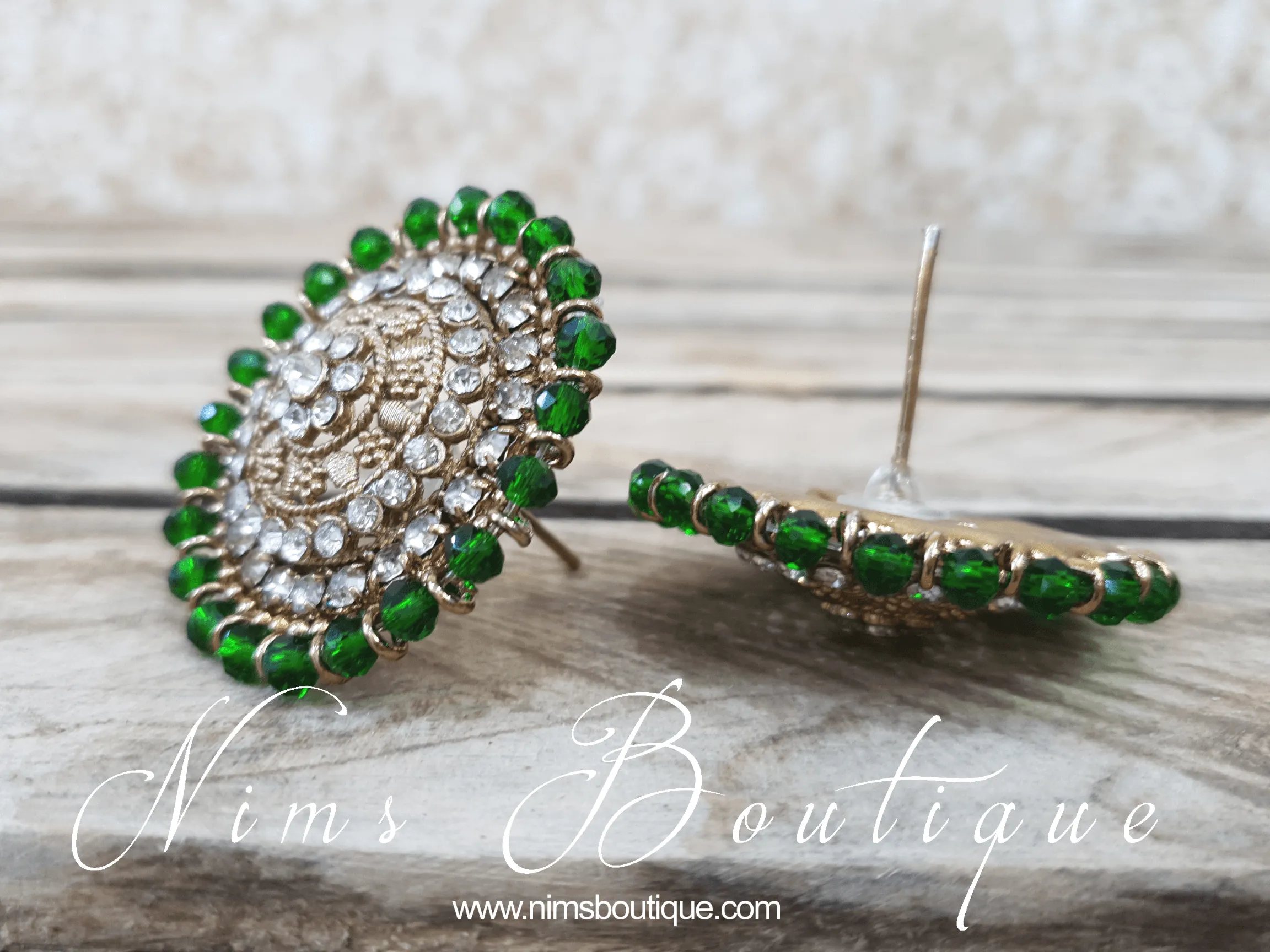 Large Royal Antique Gold & Green Stud earrings