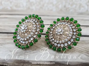 Large Royal Antique Gold & Green Stud earrings