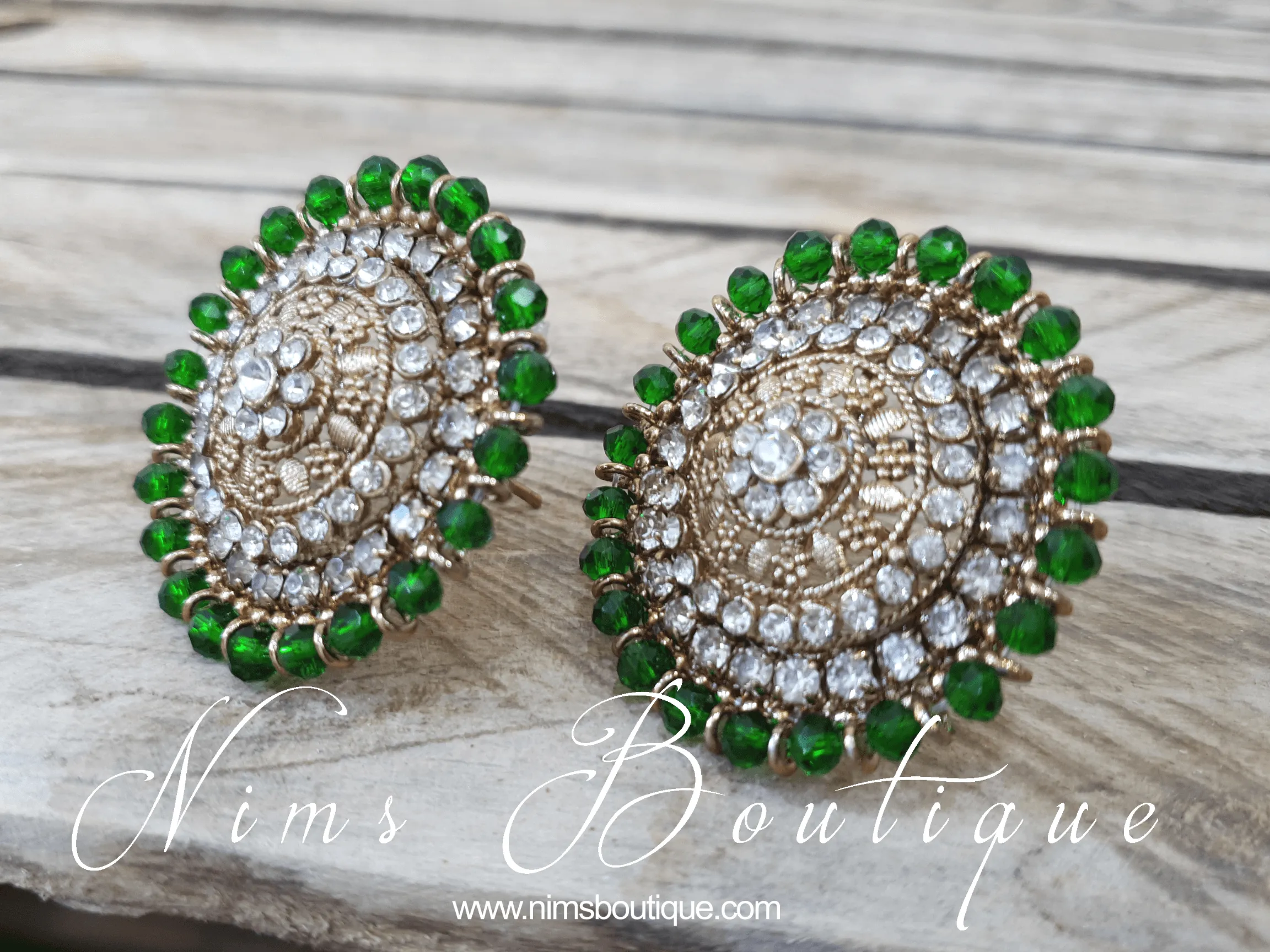 Large Royal Antique Gold & Green Stud earrings