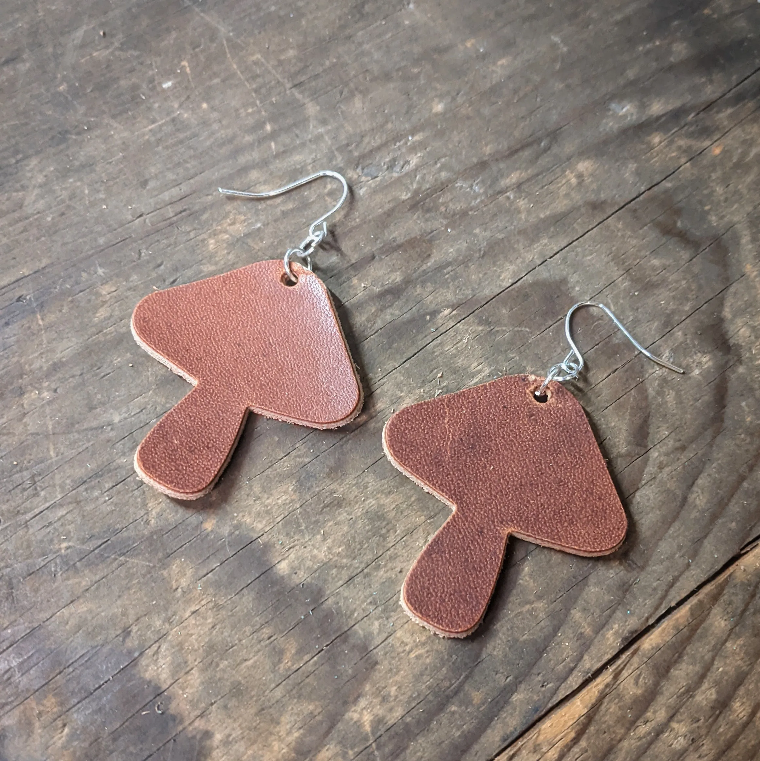 Leather Mushroom Earrings -  Classic Shroom Shape