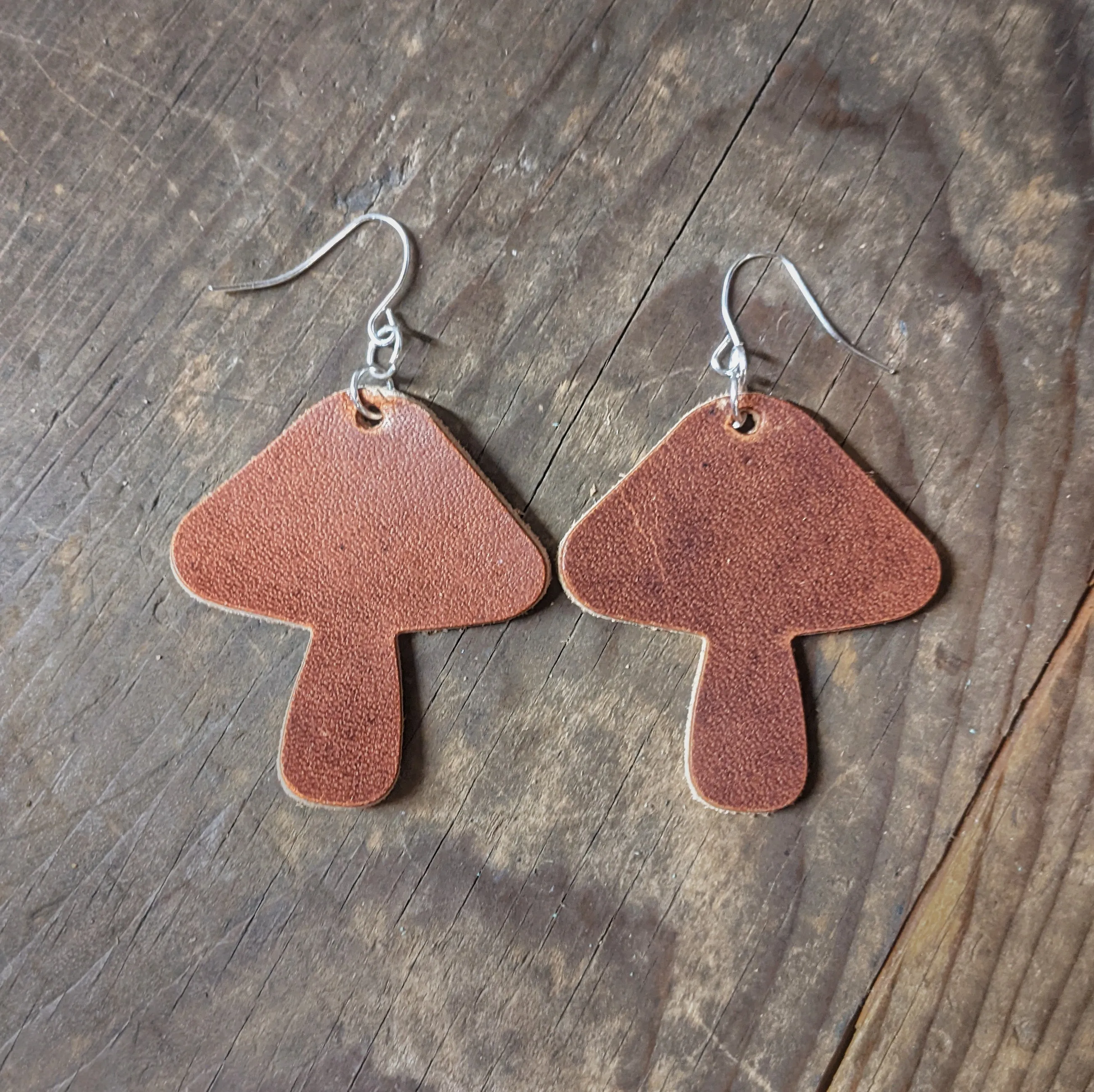 Leather Mushroom Earrings -  Classic Shroom Shape