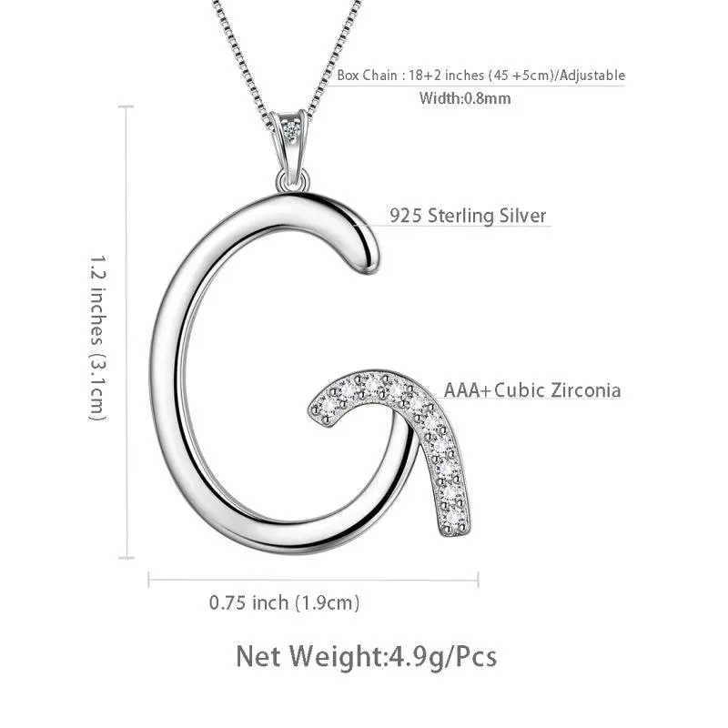 Letter Initial G Necklaces Pendant Women Girls Name Jewelry Gift 925 Sterling Silver