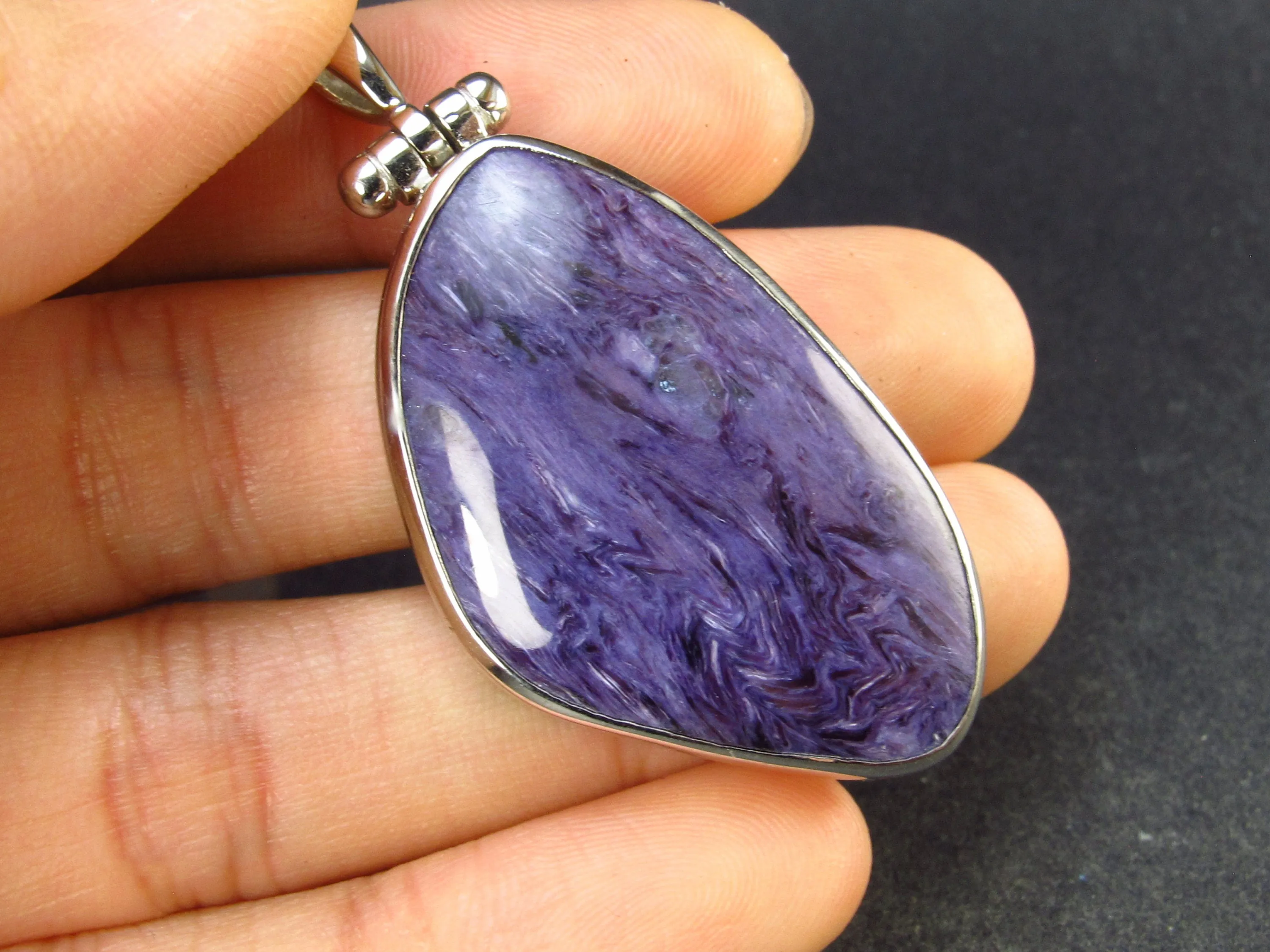 Lilac Stone!!! Stunning Silky Charoite Sterling Silver Pendant From Russia - 1.9" - 12.7 Grams