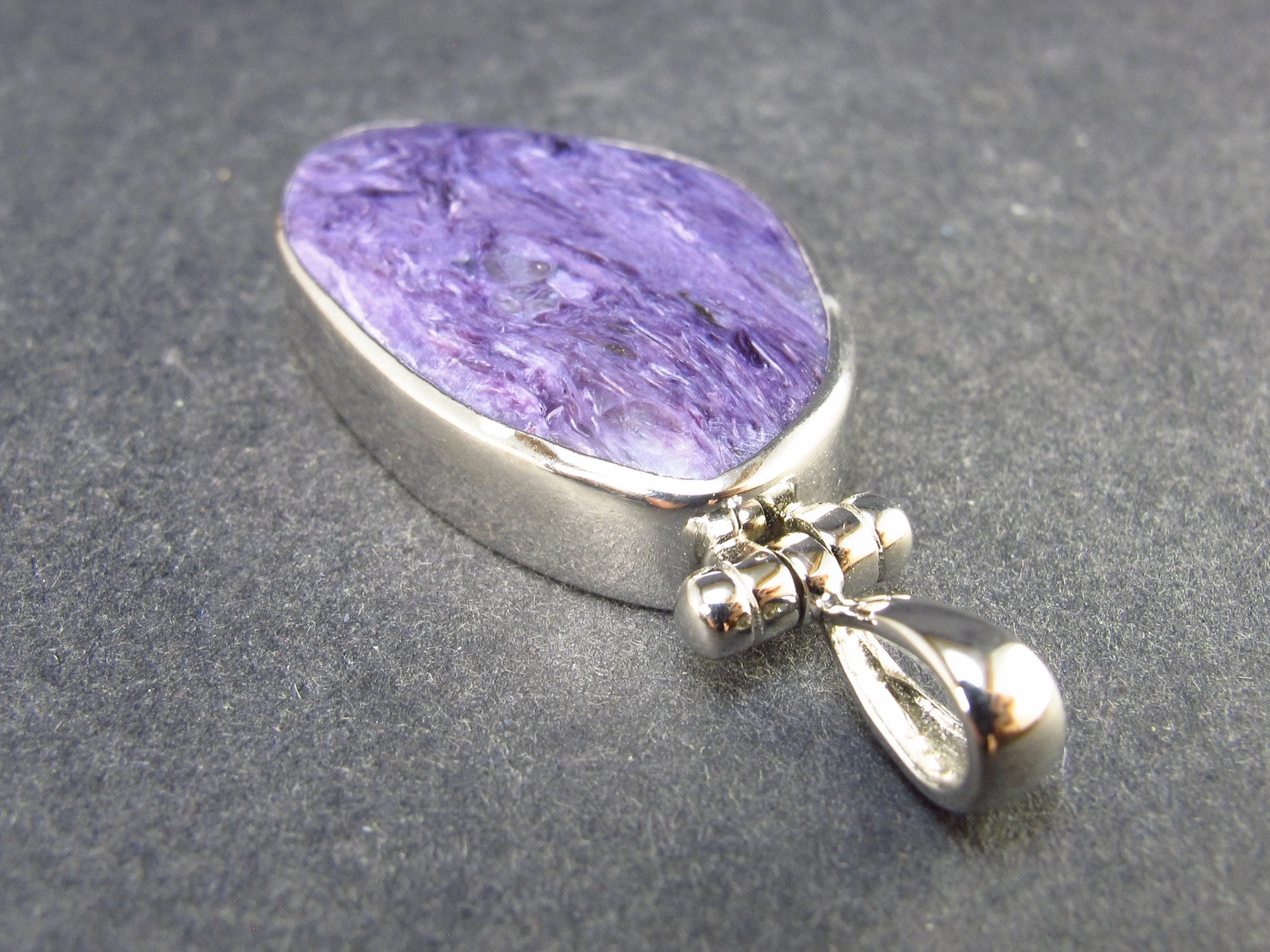 Lilac Stone!!! Stunning Silky Charoite Sterling Silver Pendant From Russia - 1.9" - 12.7 Grams