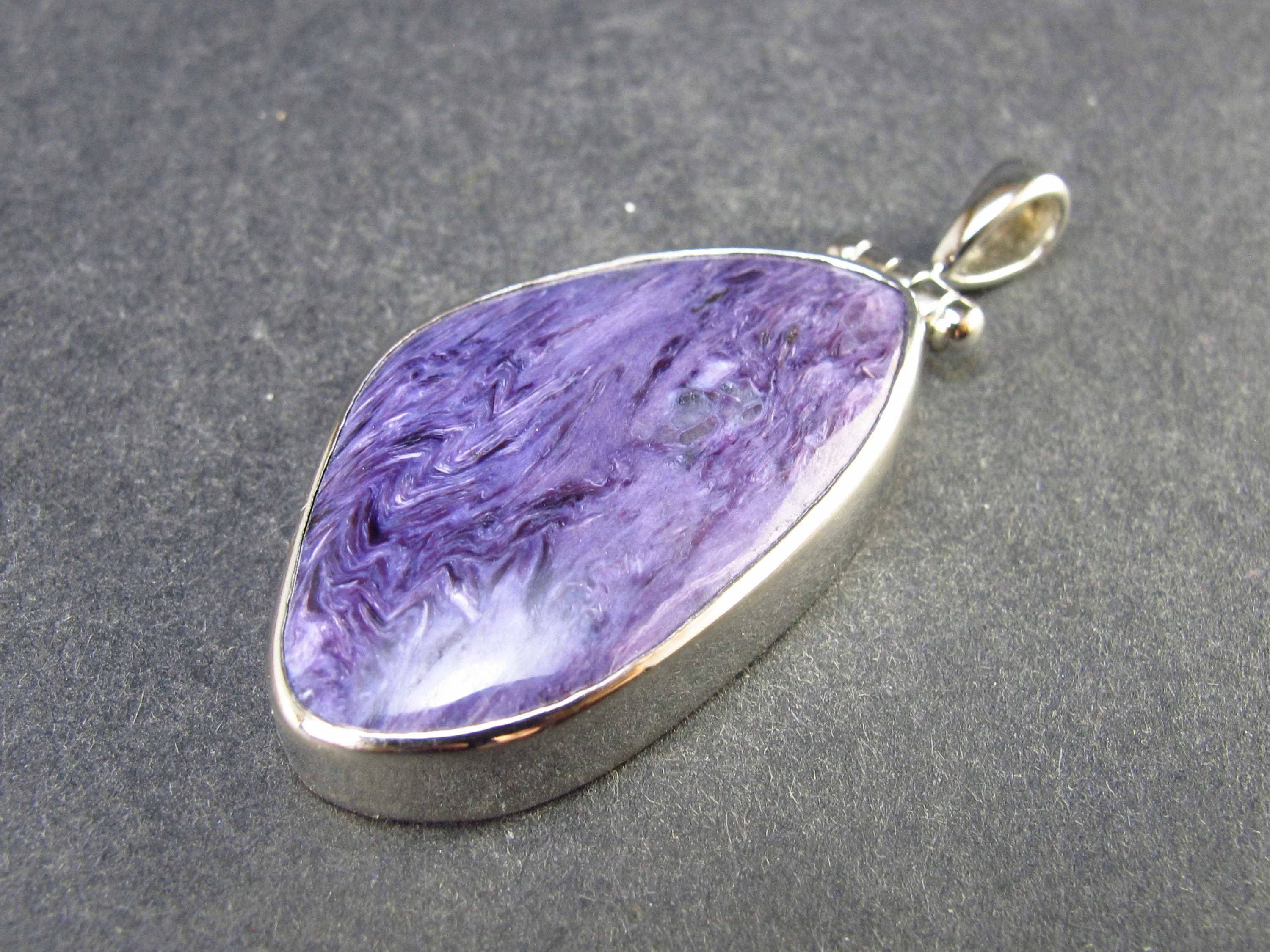 Lilac Stone!!! Stunning Silky Charoite Sterling Silver Pendant From Russia - 1.9" - 12.7 Grams