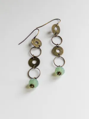 Long Brass Earrings with Aqua drop