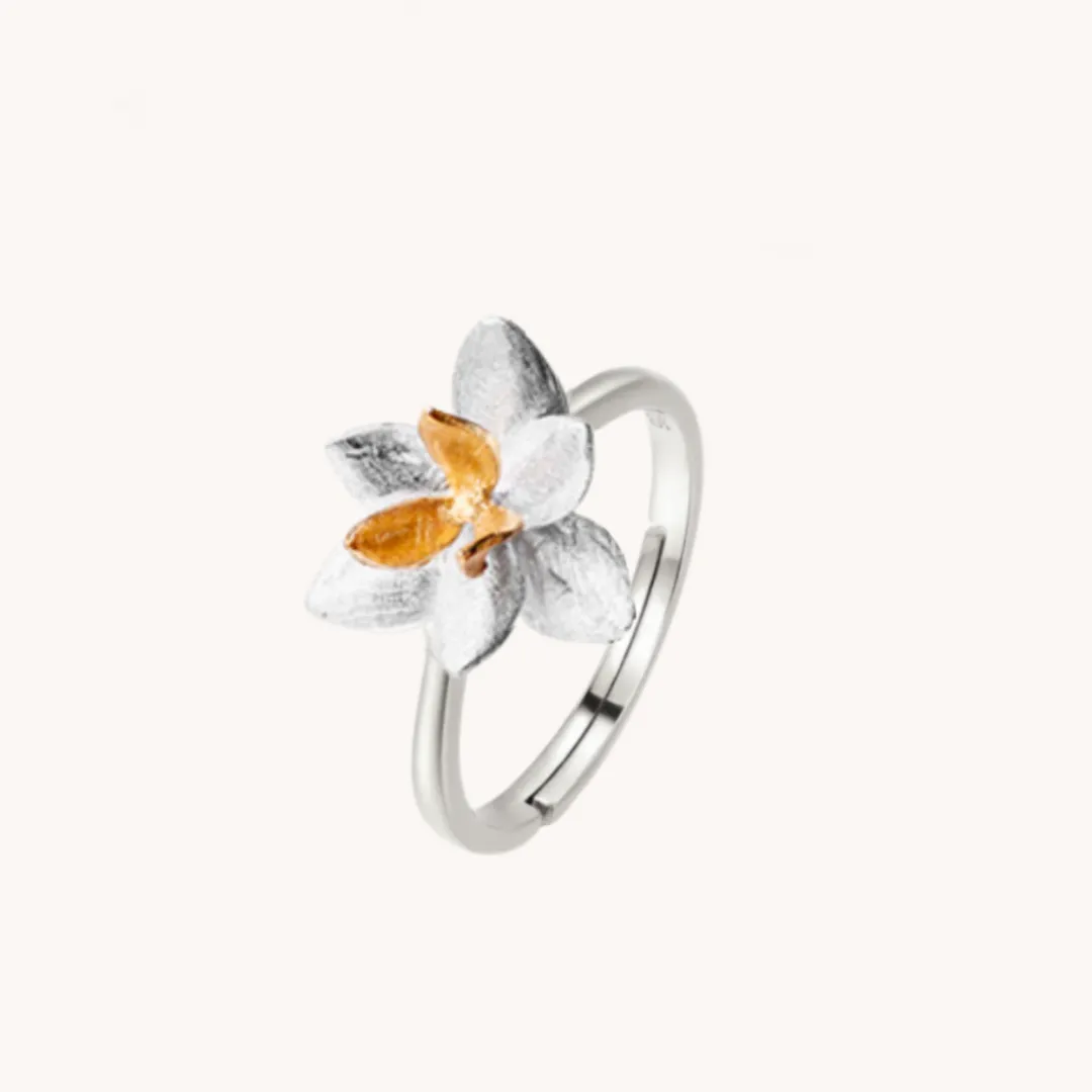 Lotus blossom silver adjustable ring W.