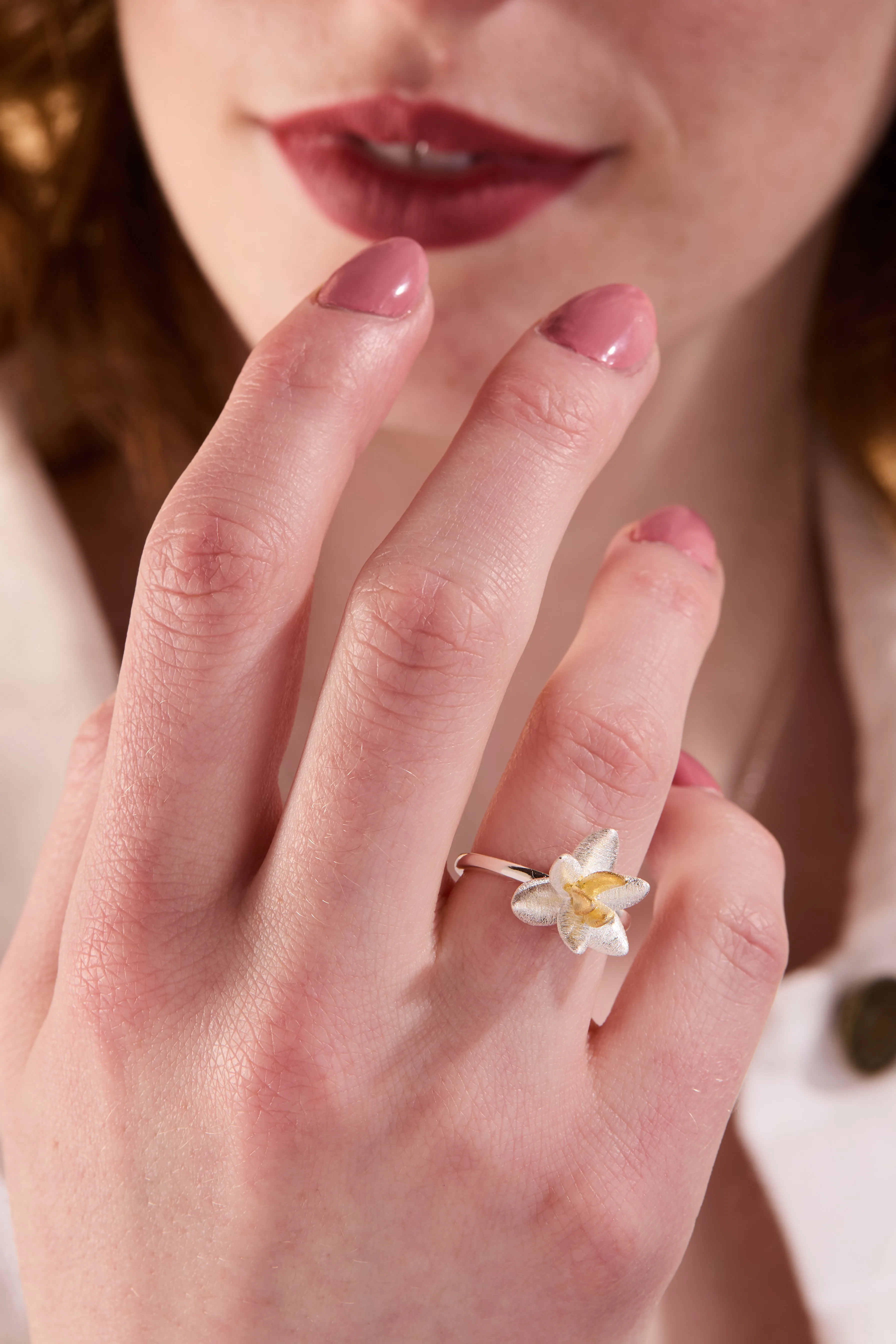Lotus blossom silver adjustable ring W.