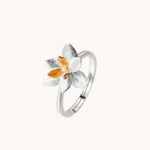 Lotus blossom silver adjustable ring W.