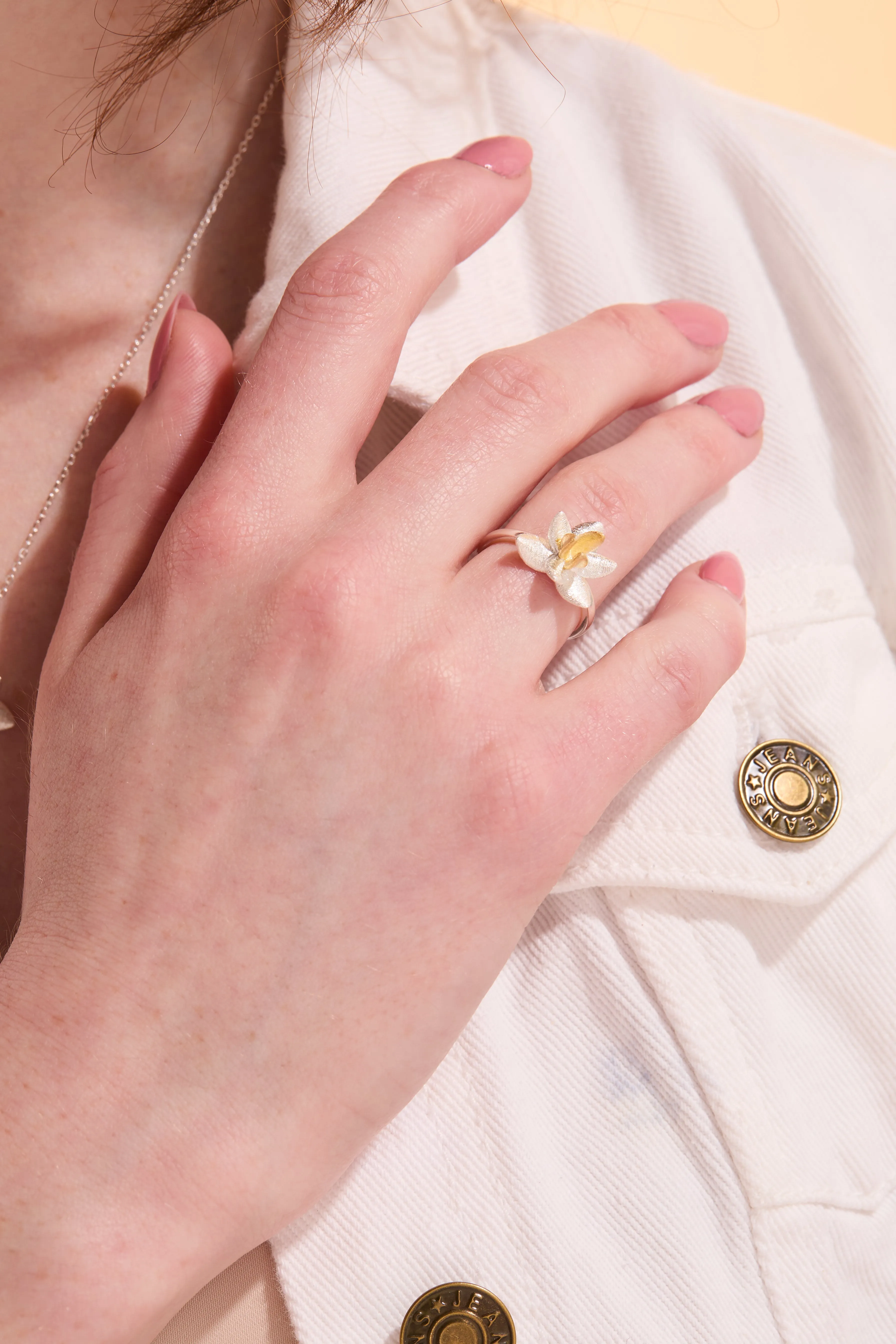 Lotus blossom silver adjustable ring W.