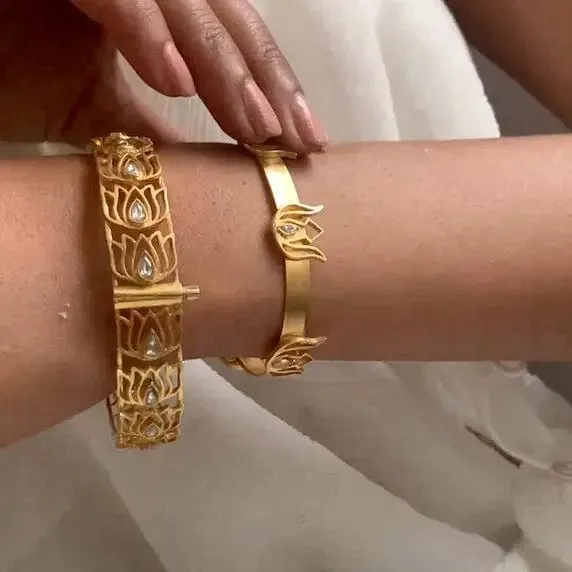 Lotus Gold Plated Silver Bangles (Single)