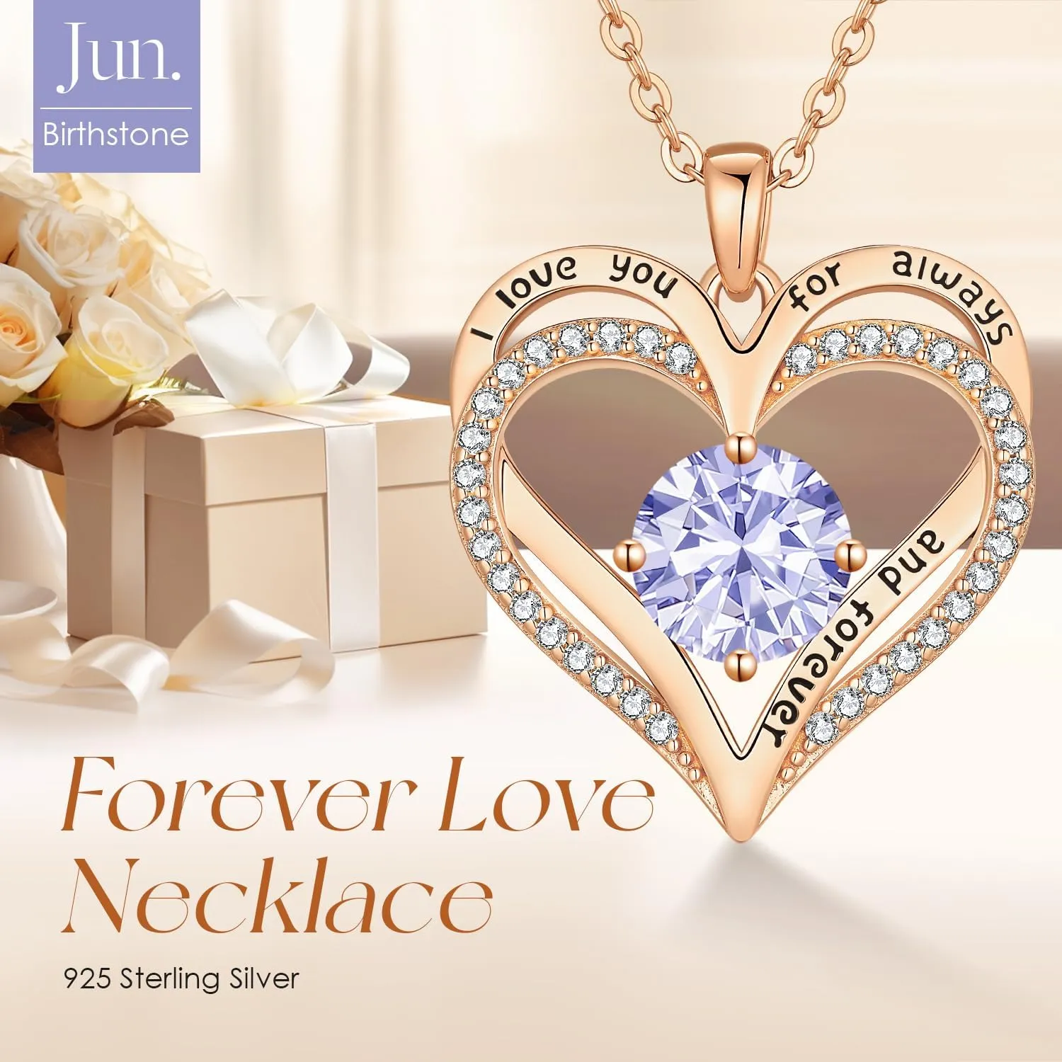 LOUISA SECRET Love Heart Birthstone Necklaces for Women, Birthday Gift for Women, Anniversary Jewelry for Wife Her, 925 Sterling Silver Pendant Necklace, Mother's Day Gift