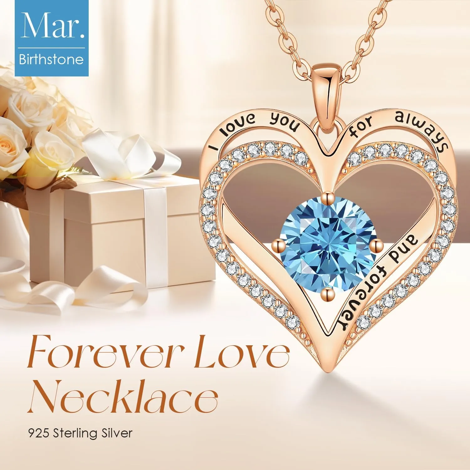 LOUISA SECRET Love Heart Birthstone Necklaces for Women, Birthday Gift for Women, Anniversary Jewelry for Wife Her, 925 Sterling Silver Pendant Necklace, Mother's Day Gift