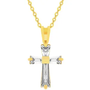 LOVCIA Baguette Cubic Zirconia Cross Pendant in 18k Goldtone Finish