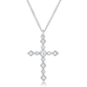 LOVCIA Elegant Art Deco Silvertone CZ Cross Necklace