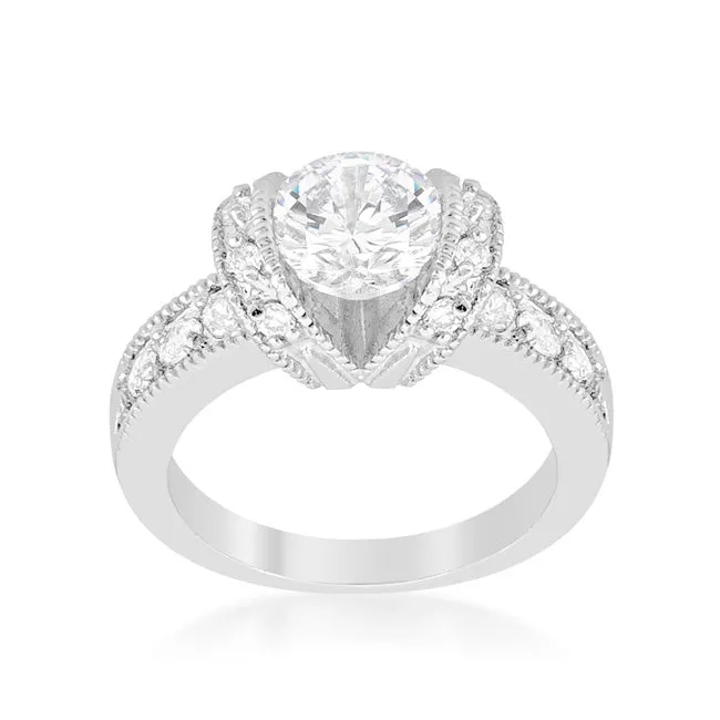 LOVCIA Radiant Silver-Tone Tension Set Cubic Zirconia Engagement Ring