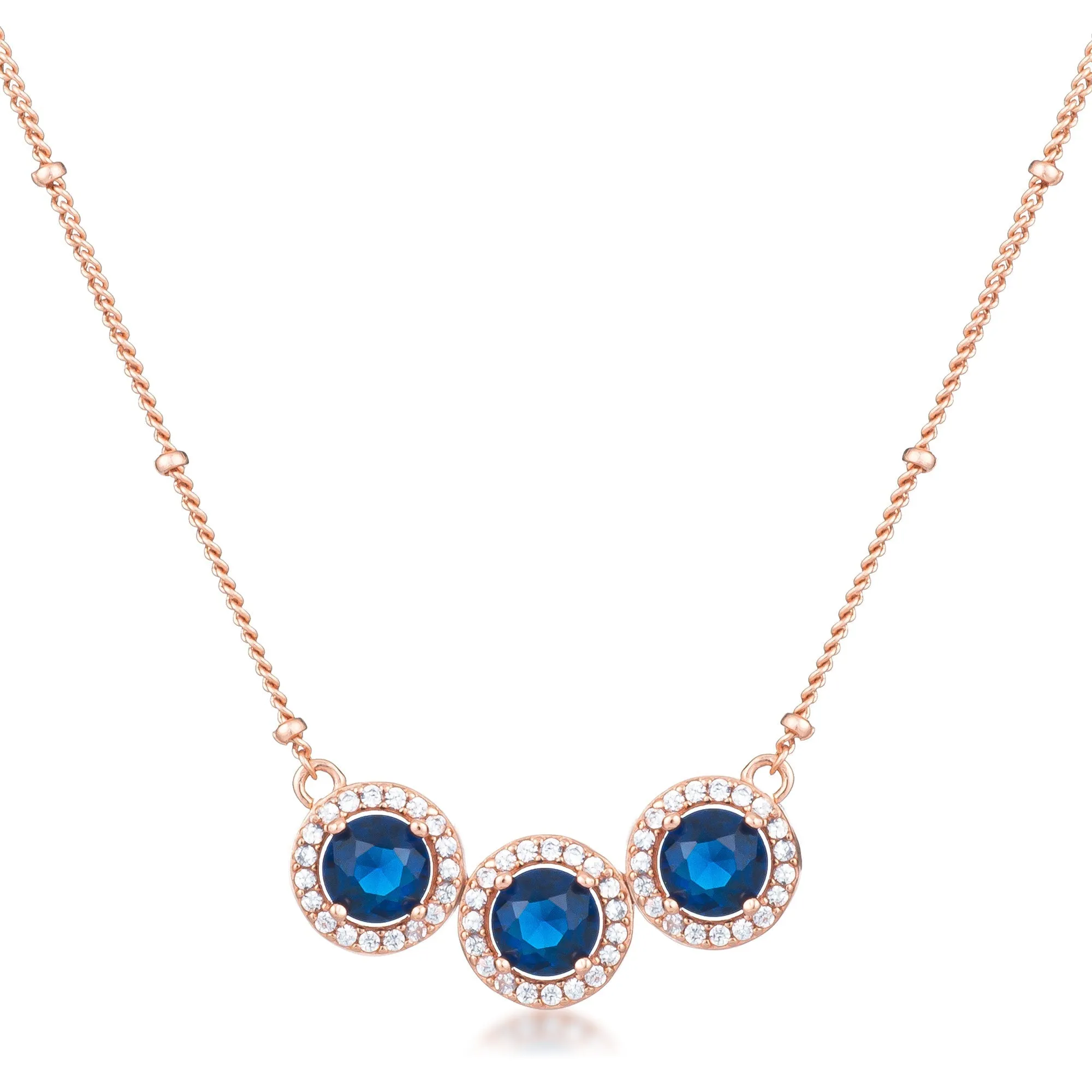 LOVCIA Rose Goldtone Sapphire Blue CZ Triple-Halo Pendant