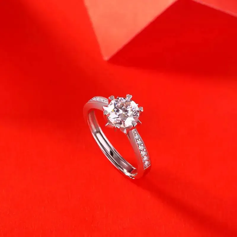 LOVCIA Wedding Moissanite CZ Snowflake 925 Sterling Silver Adjustable Ring