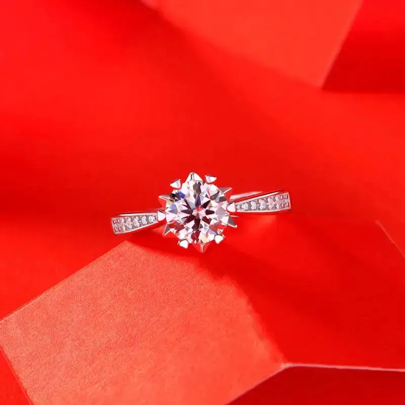 LOVCIA Wedding Moissanite CZ Snowflake 925 Sterling Silver Adjustable Ring