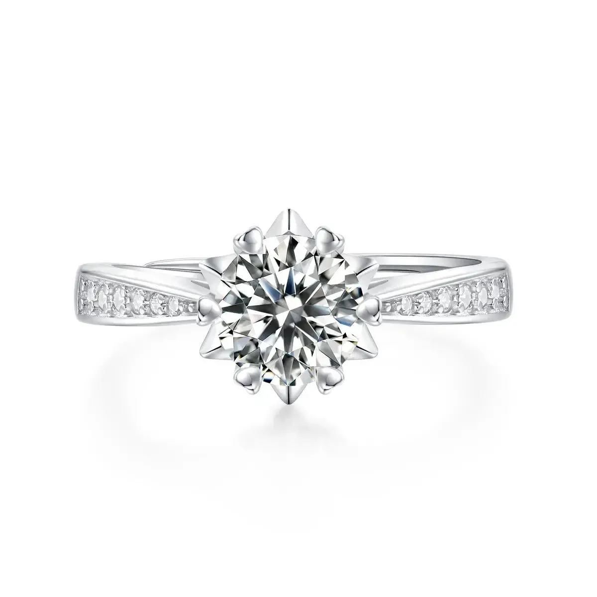 LOVCIA Wedding Moissanite CZ Snowflake 925 Sterling Silver Adjustable Ring