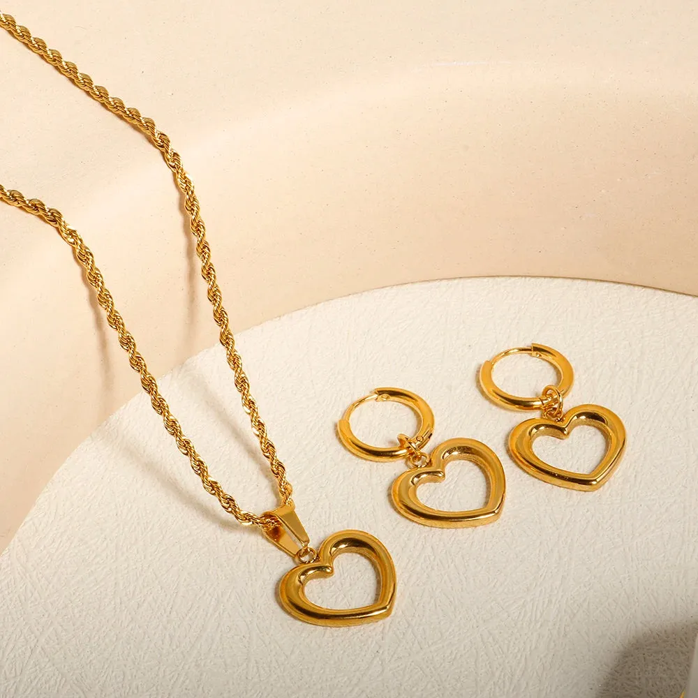 Love Hollow Pendant Classic Romantic Necklace Earrings