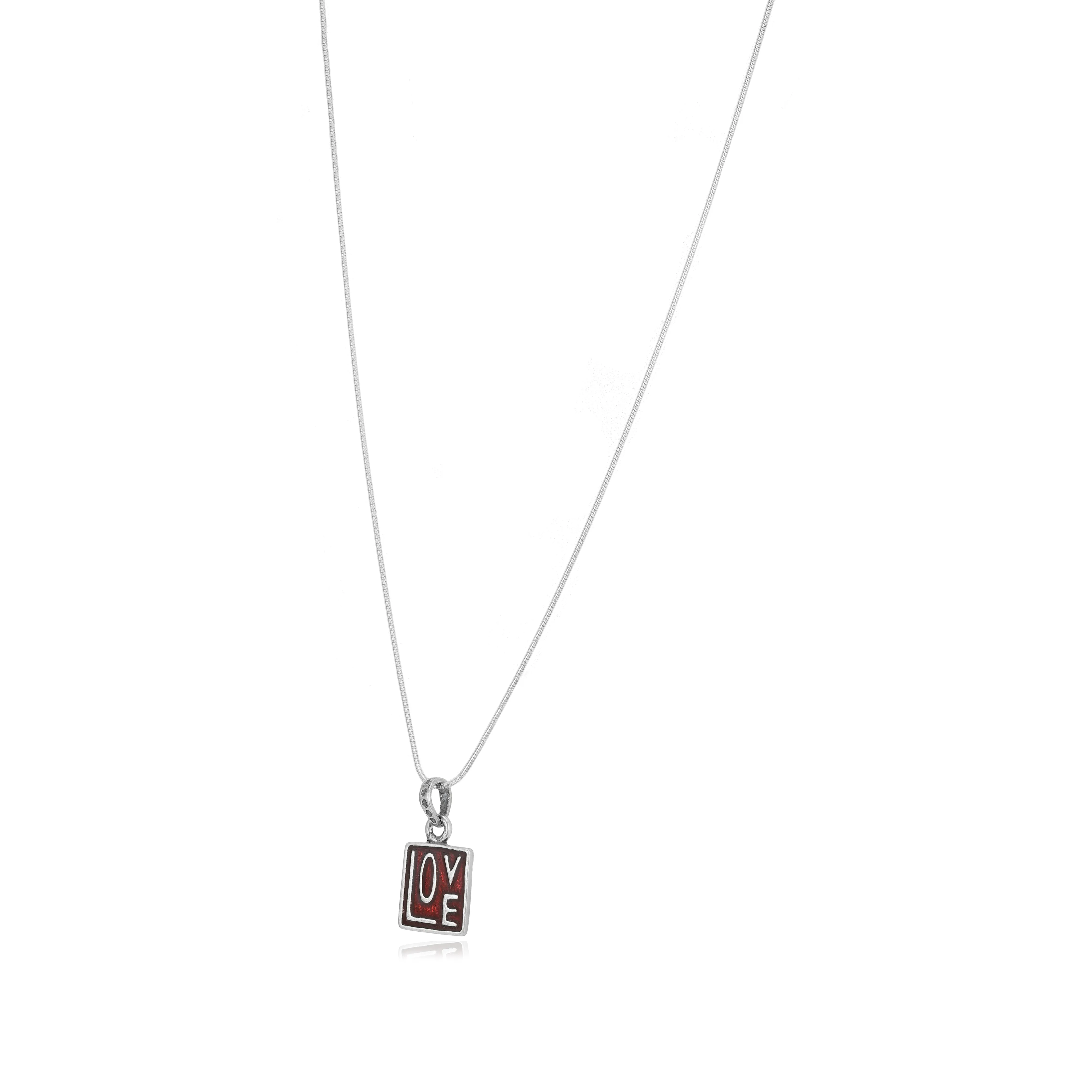 Love Script 925 Rhodium Plated Sterling Silver Chain Pendant