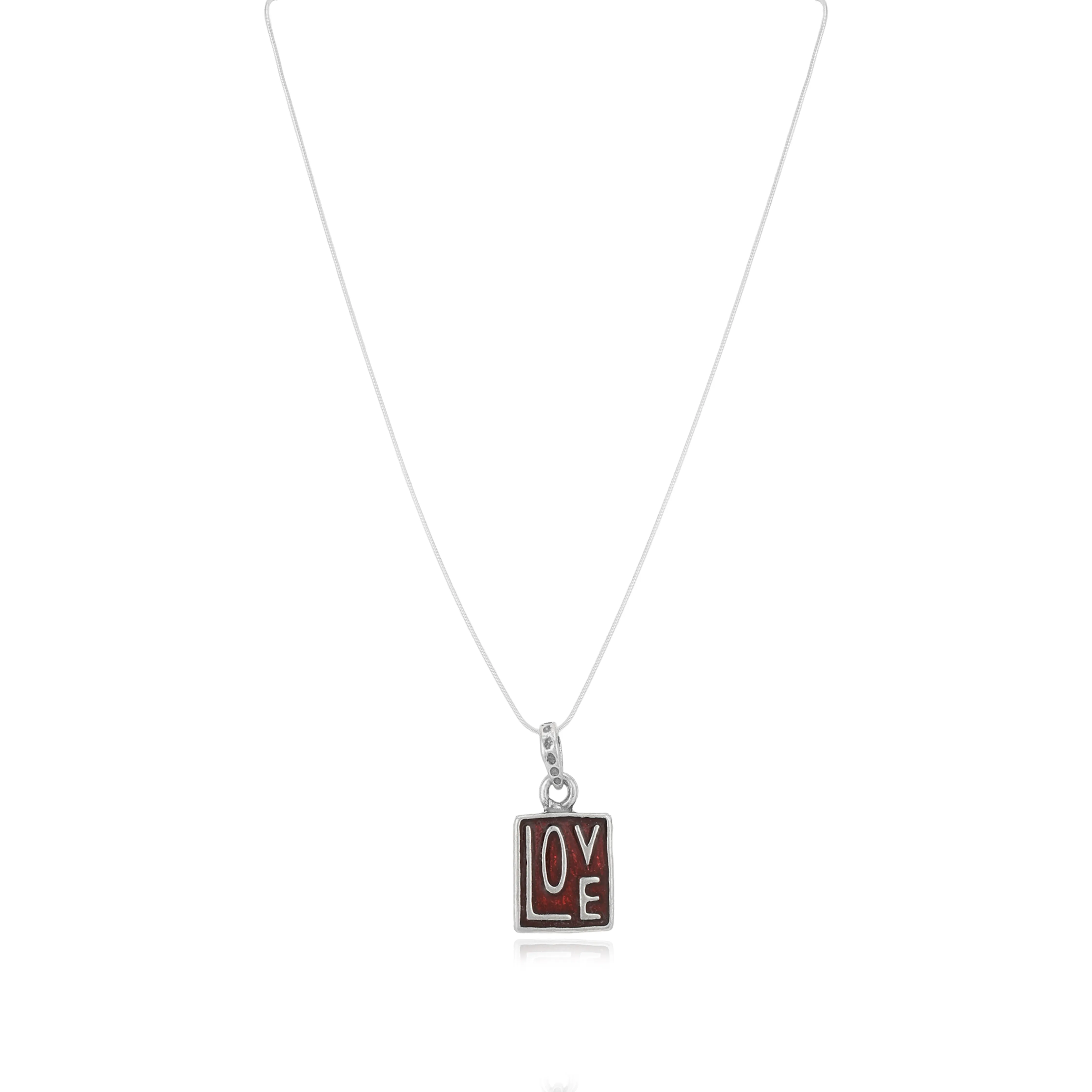 Love Script 925 Rhodium Plated Sterling Silver Chain Pendant