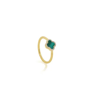 Malachite & Diamond Mini Clover Ring