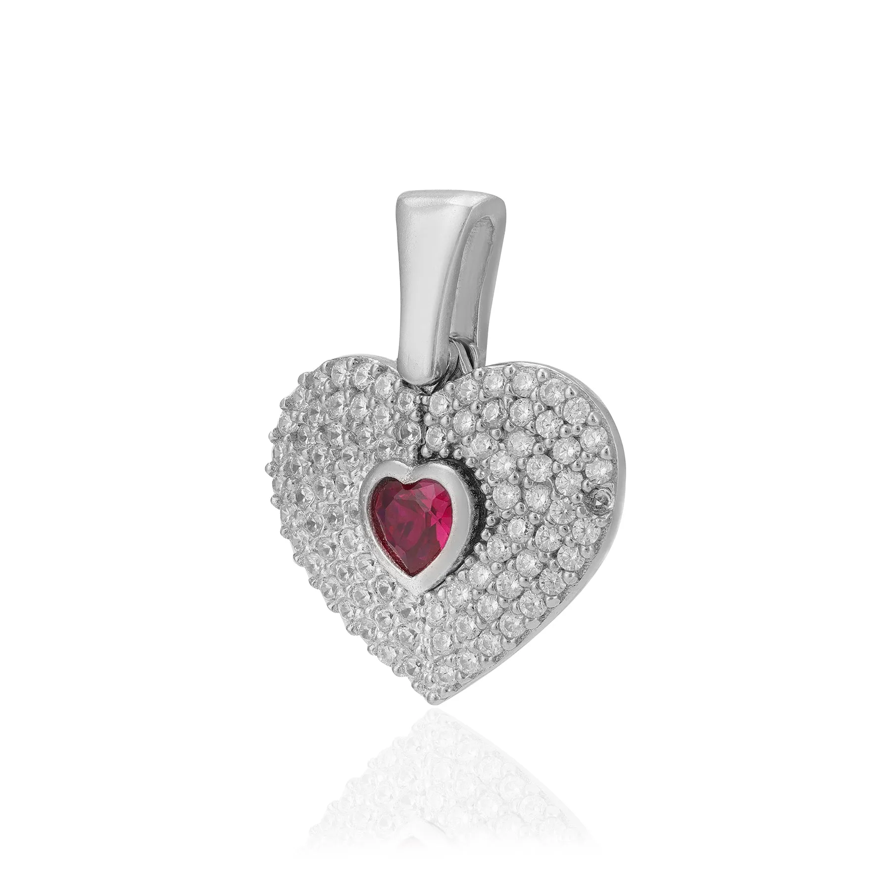 Maroon Desire Heart Rhodium Plated Sparkling Pendants