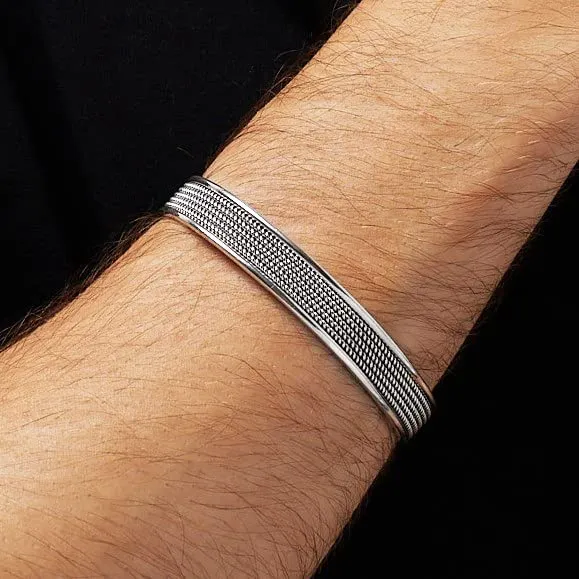 Men's and Womens 11mm Braided 925 Sterling Silver Cuff Bangle Bracelet