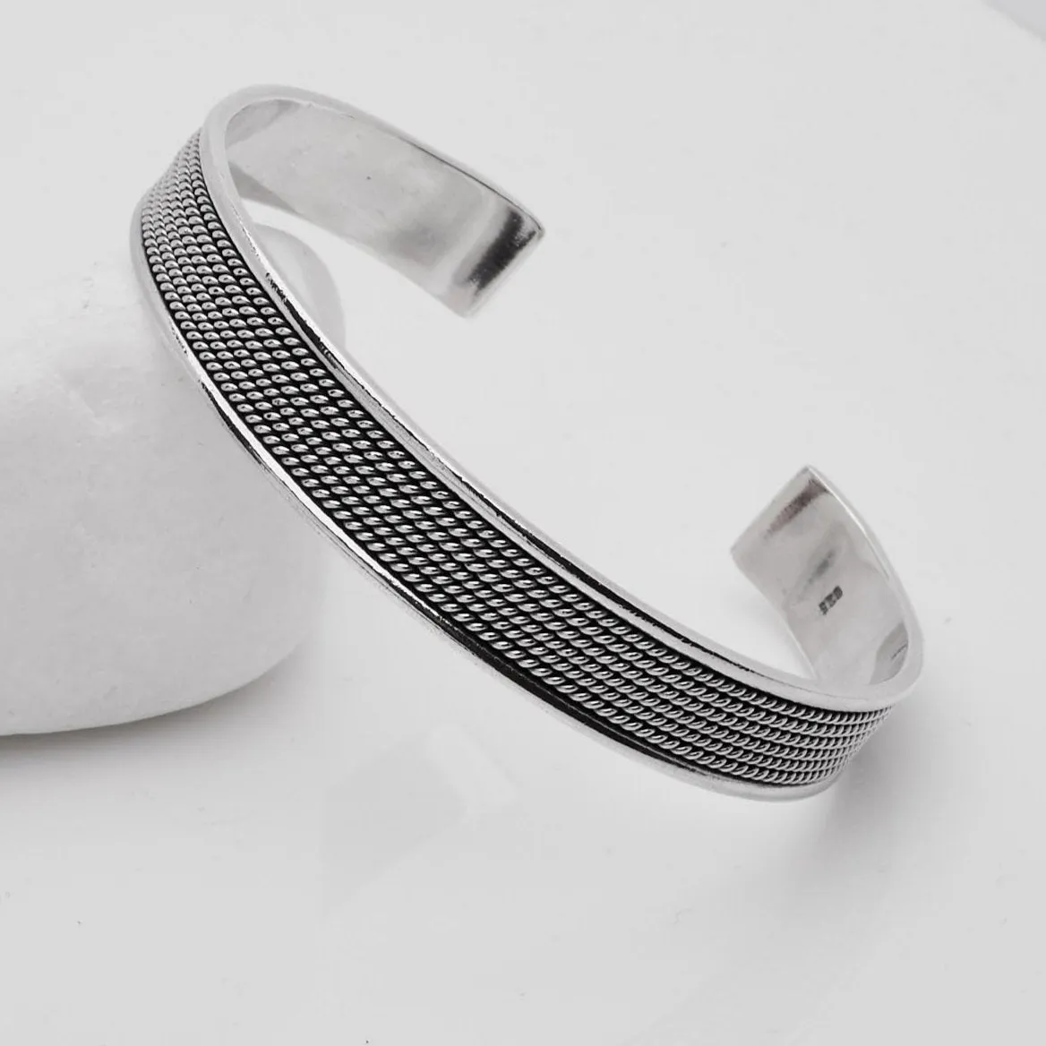 Men's and Womens 11mm Braided 925 Sterling Silver Cuff Bangle Bracelet