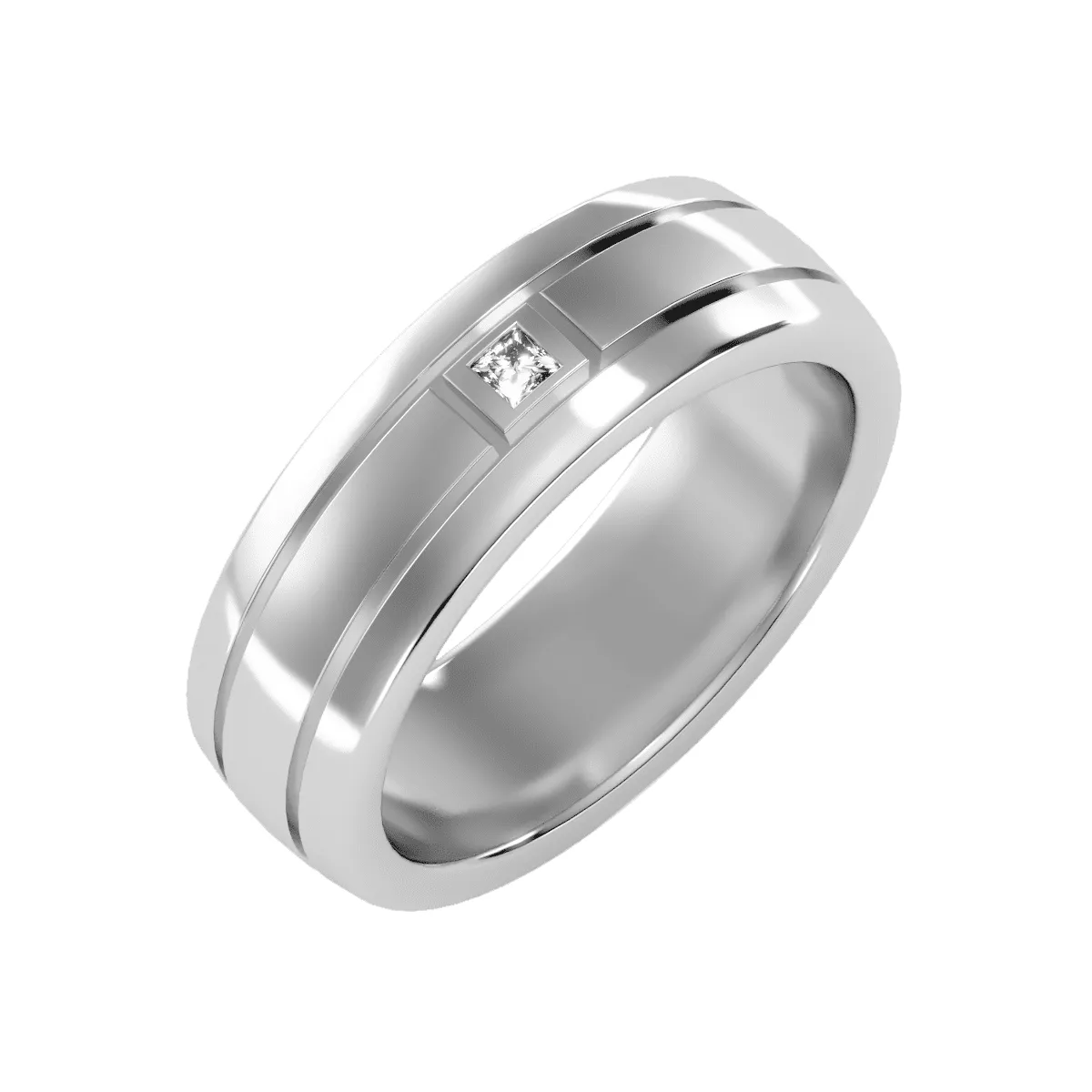 Men's Low Dome Groved Rail Diamond Wedding Band