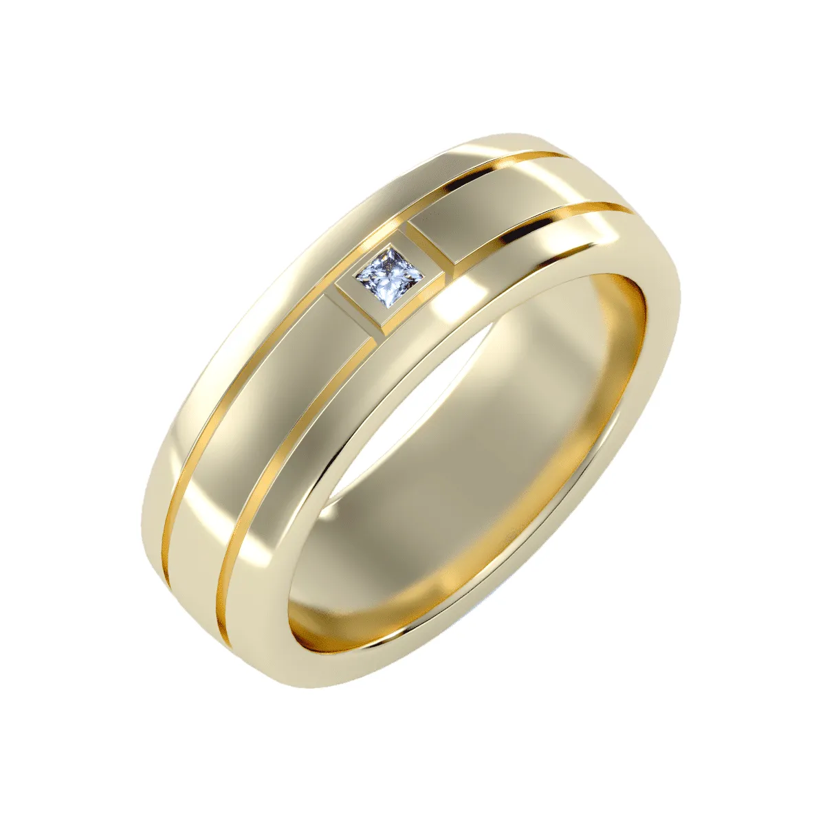 Men's Low Dome Groved Rail Diamond Wedding Band
