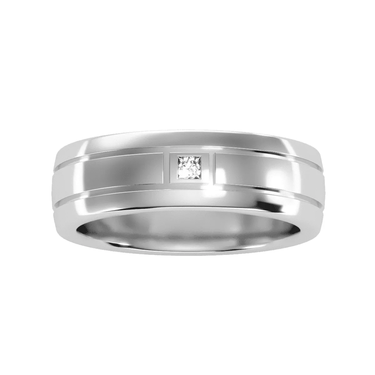 Men's Low Dome Groved Rail Diamond Wedding Band