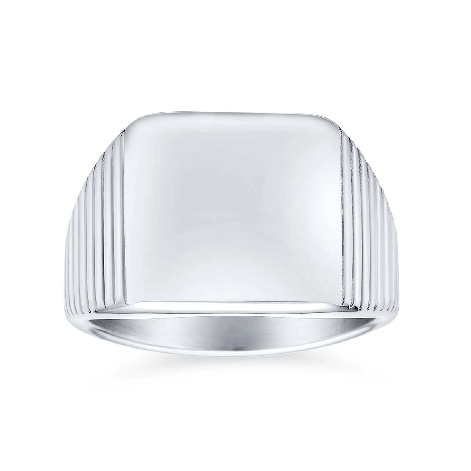 Mens Stainless Steel Monogram Initial Geometric Signet Ring BlackSilver Tone