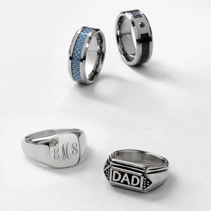 Mens Stainless Steel Square Signet Ring with CZ Accent and Monogram Initials