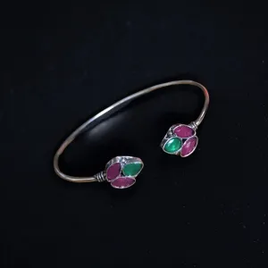 Multi German Silver Stone Studded Kada Bracelet, Pink / Green