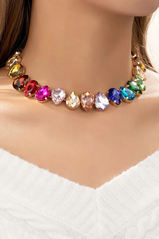 Multicolor Teardrop Gemstone Necklace