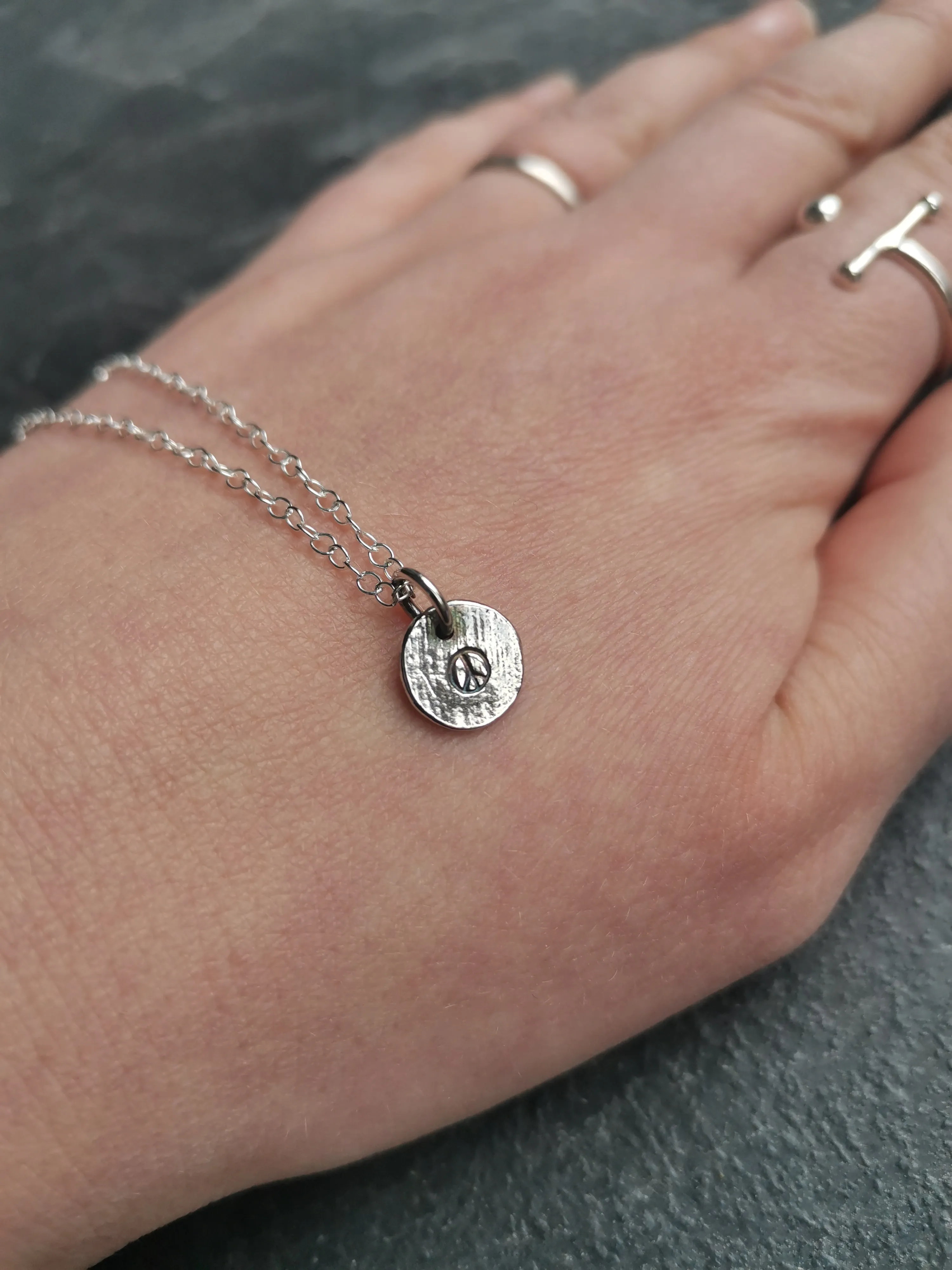 Necklace - Molten Charity Necklace - Peace Oxidised Charm Necklace