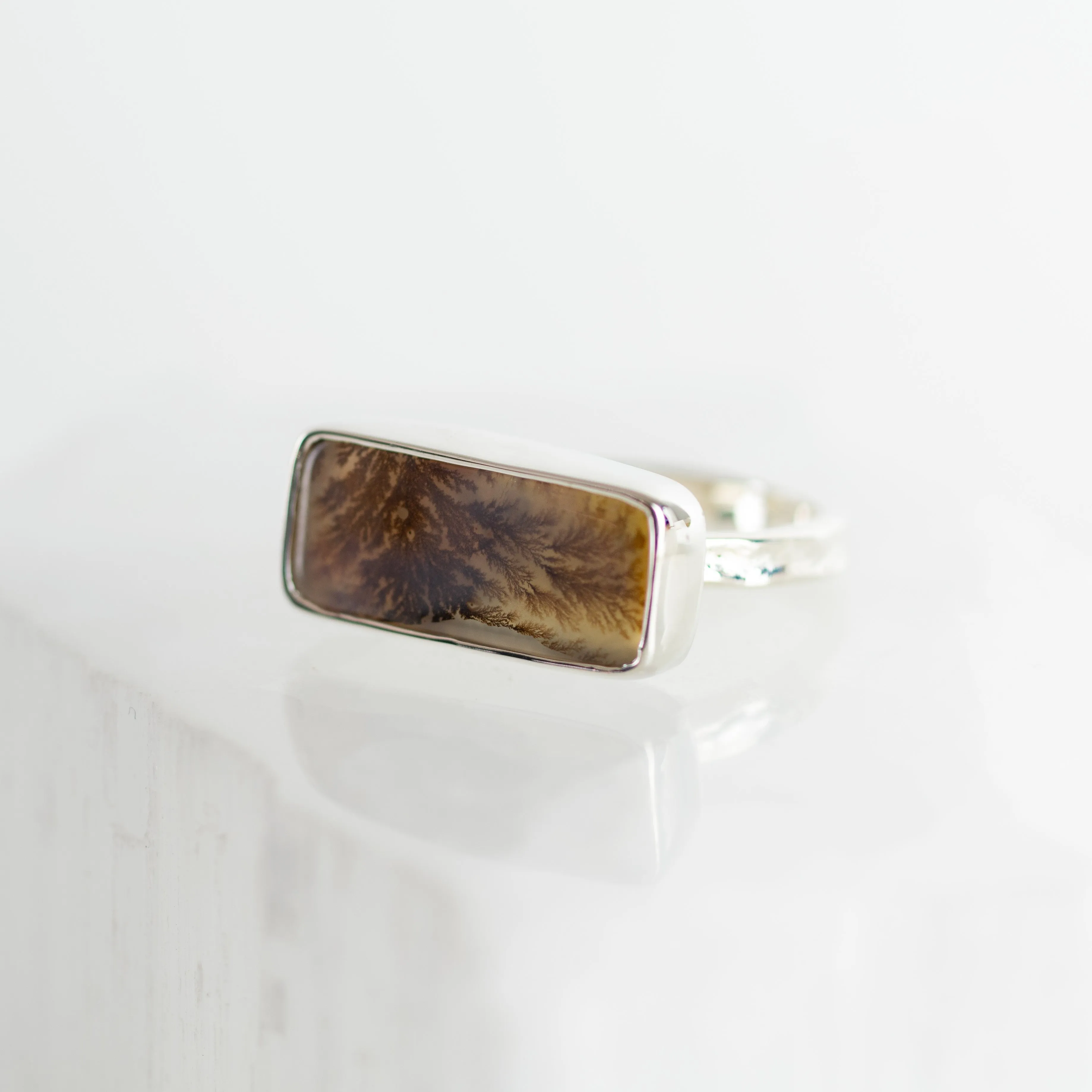 No.143 - Silver Dendritic Agate Ring - Size K 1/2