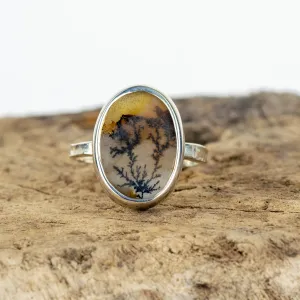 No.171 - Silver Oval Dendritic Agate Ring - Size S