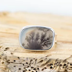 No.355 - Silver Dendritic Agate Ring - Size P
