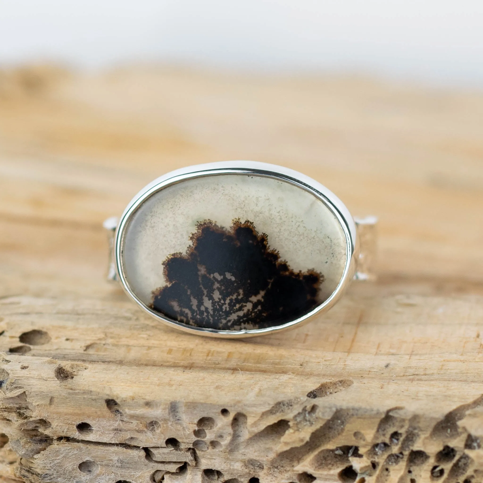 No.389 - Silver Dendritic Agate Ring - Size Q 1/2