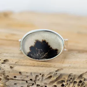 No.389 - Silver Dendritic Agate Ring - Size Q 1/2