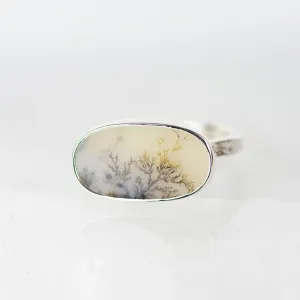 No.41 - Silver Dendritic Agate Oval Ring - Size V