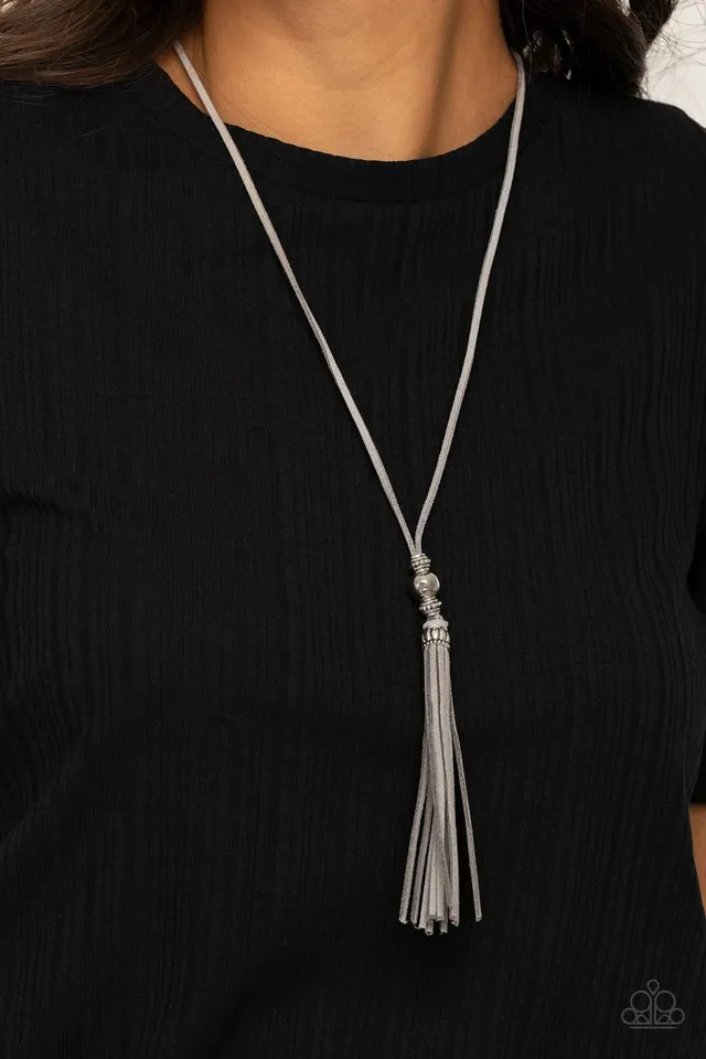 Paparazzi Necklace ~ Hold My Tassel - Silver