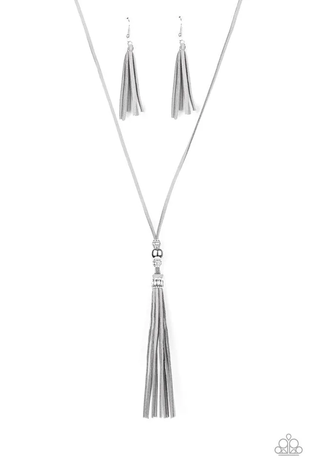 Paparazzi Necklace ~ Hold My Tassel - Silver