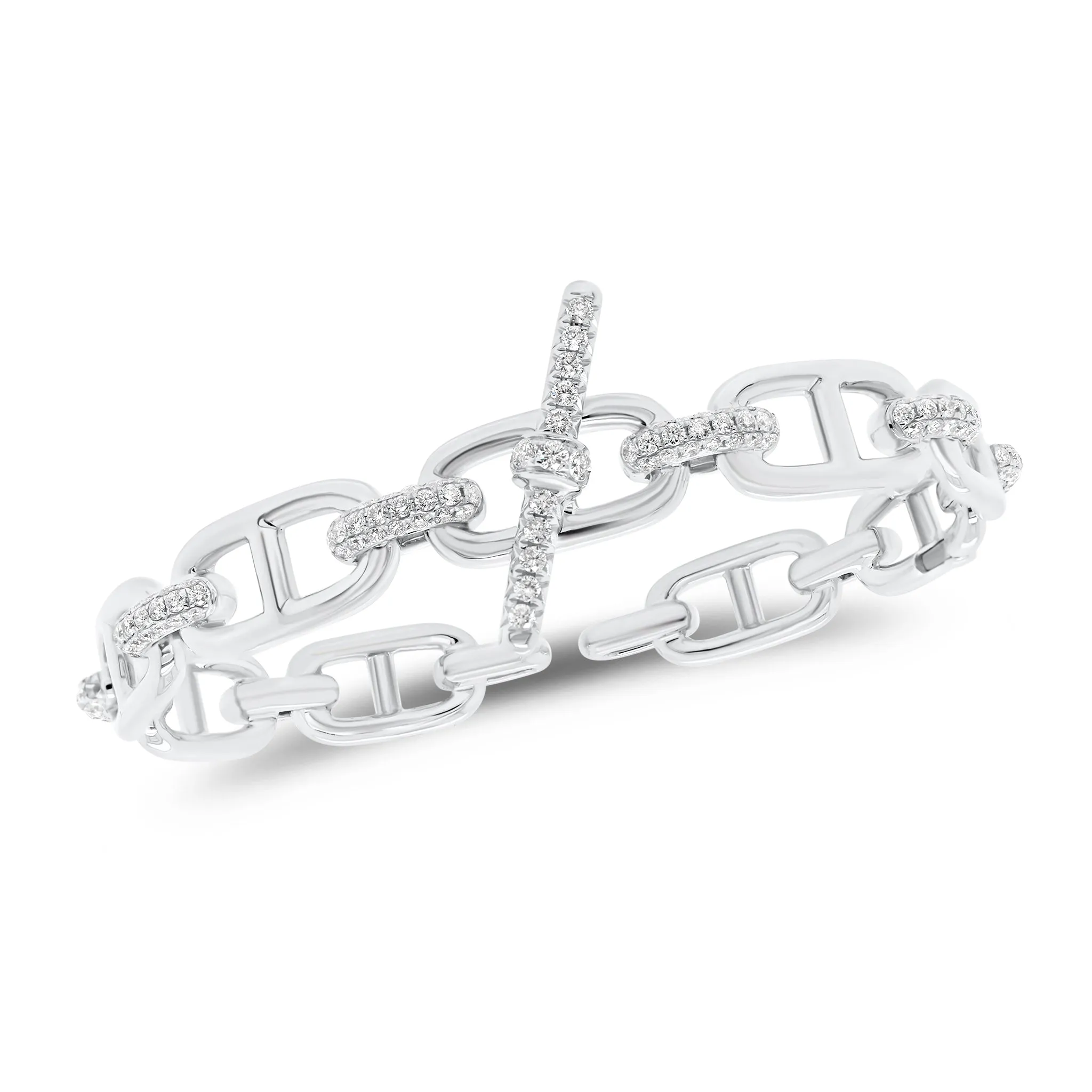 Pave Diamond Toggle Chain Link Bangle Bracelet