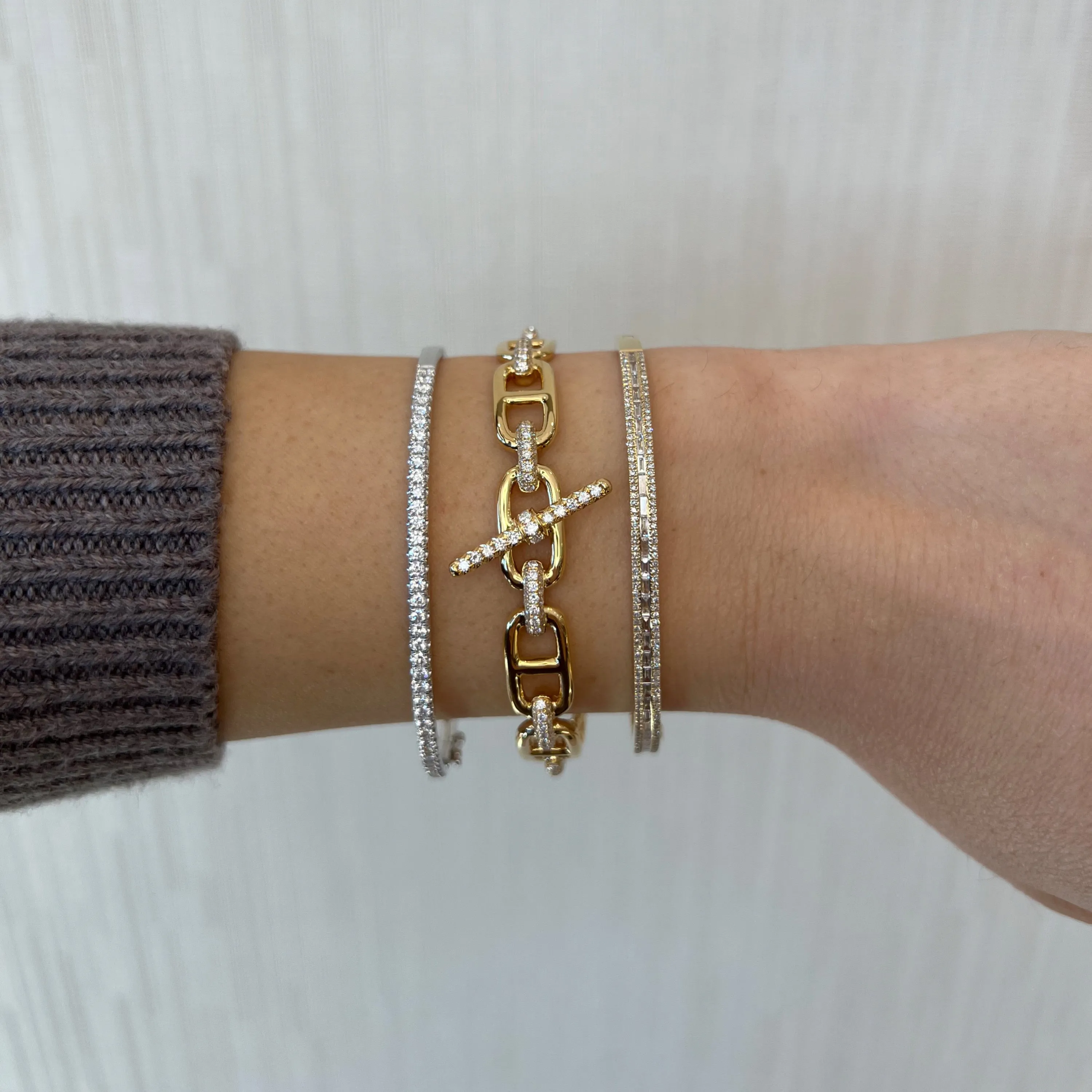 Pave Diamond Toggle Chain Link Bangle Bracelet